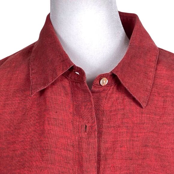 GARNET HILL Linen Button-Up Blouse Size 14 Terracotta Red Orange Fringe EUC - Picture 7 of 16